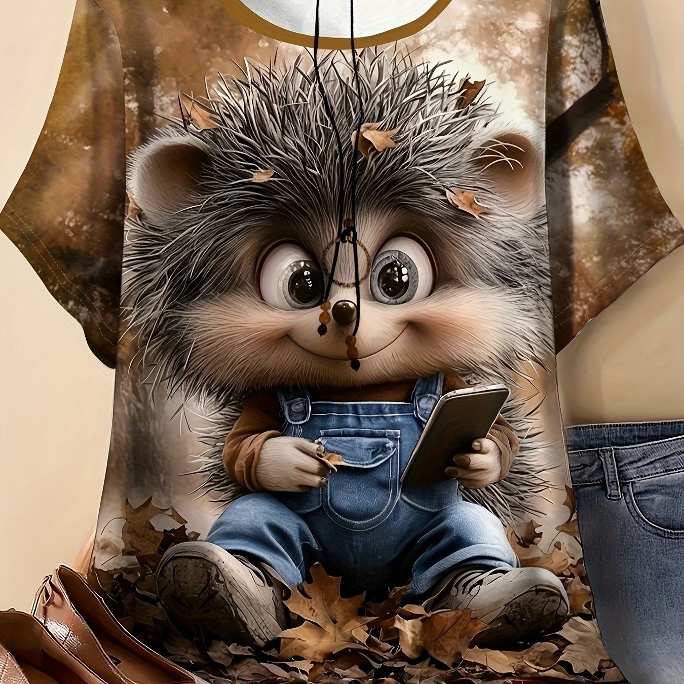 TEMU Plus Size - Plus Size - Plus Size Women's T-shirt Featuring A Hedgehog Print, With A Round Neck And Short Sleeves, Perfect For Casual Outdoor