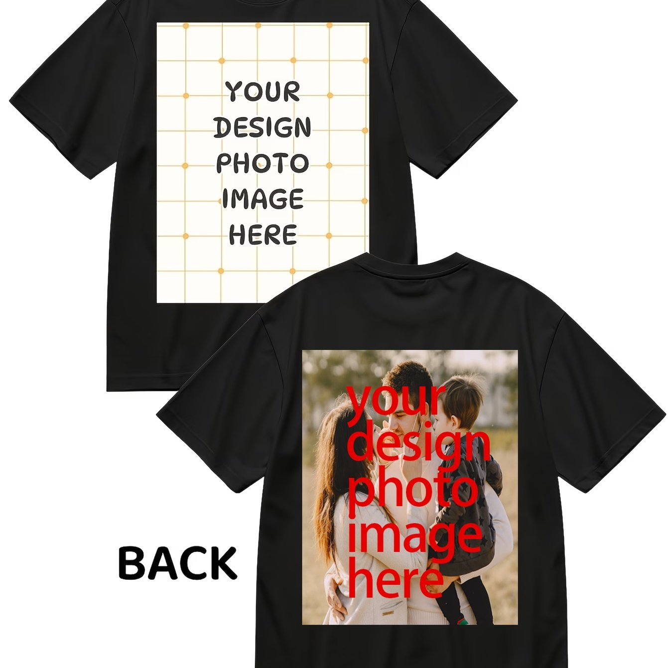 Oversized Custom T-shirt Personalized Double-sided Print Suitable For , Add Your Photo//text, Soft Crew Neck Short Sleeve Tee, Plus Size Unisex Casual Workout Gym Wear, Machine Washable Apparel