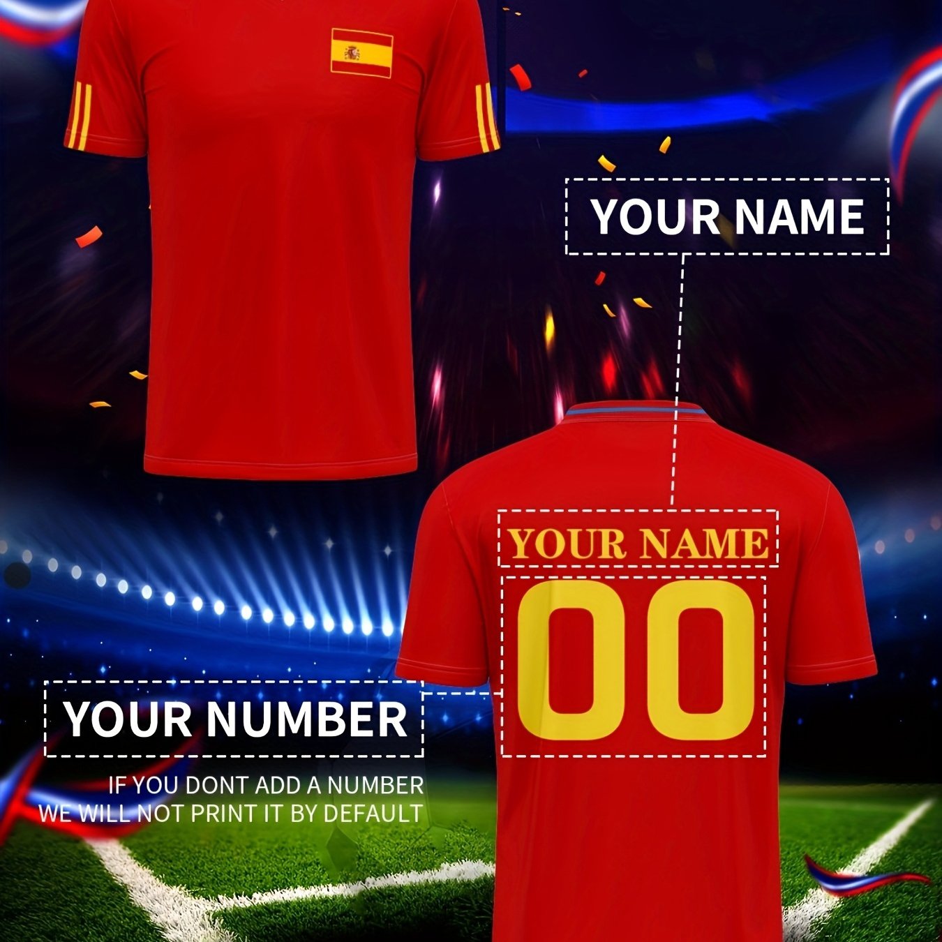 TEMU Maillot de football américain drapeau espagnol 2026 - Nom et numéro personnalisés, convient pour l'entraînement d'équipe, les de , les vêtements