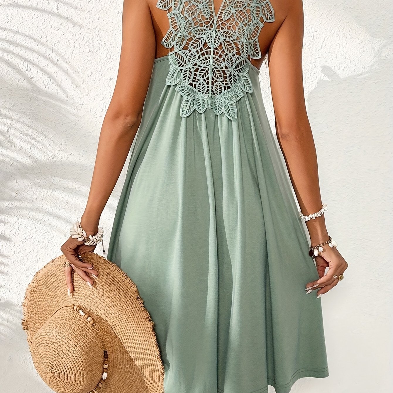 Artikelbild richtungsweisendes fashion- kleid in unifarben für den urlaub mit lockerer spitze einsätzen