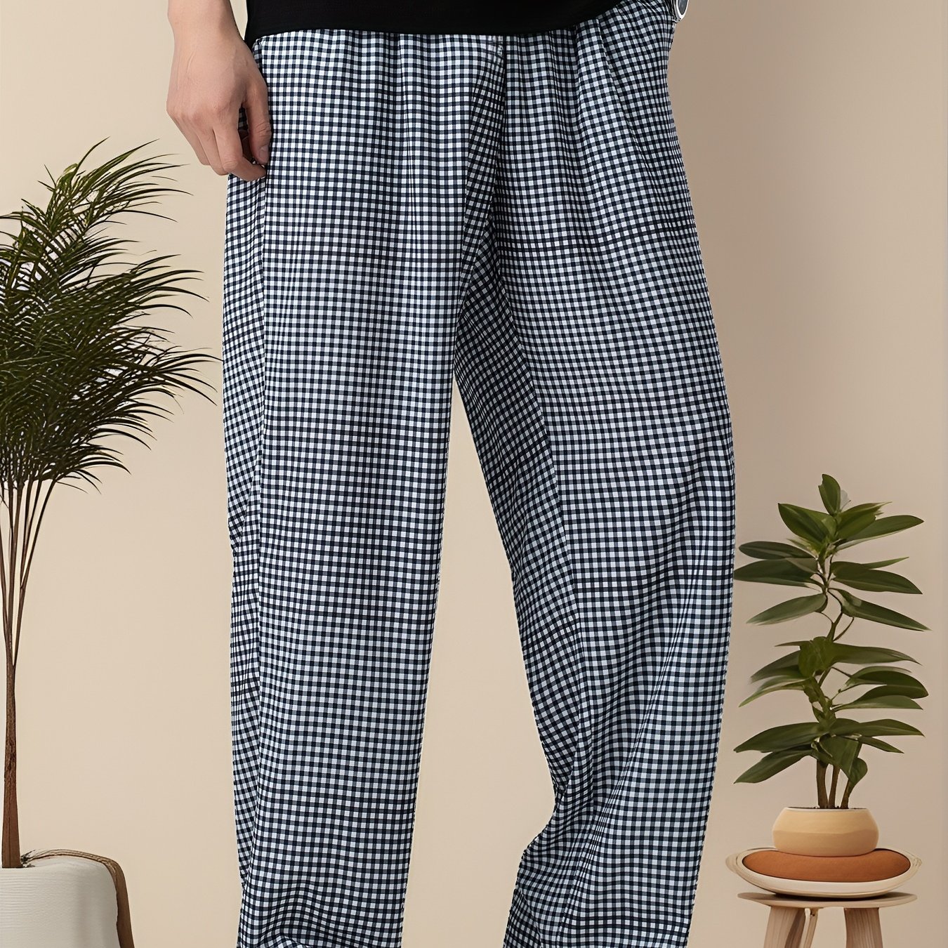 TEMU [printed Design - Non-textured] Men's Straight-leg Trousers Without Drawstring - Plaid - - Suitable For Daily Casual Wear - Trendy And Versatile