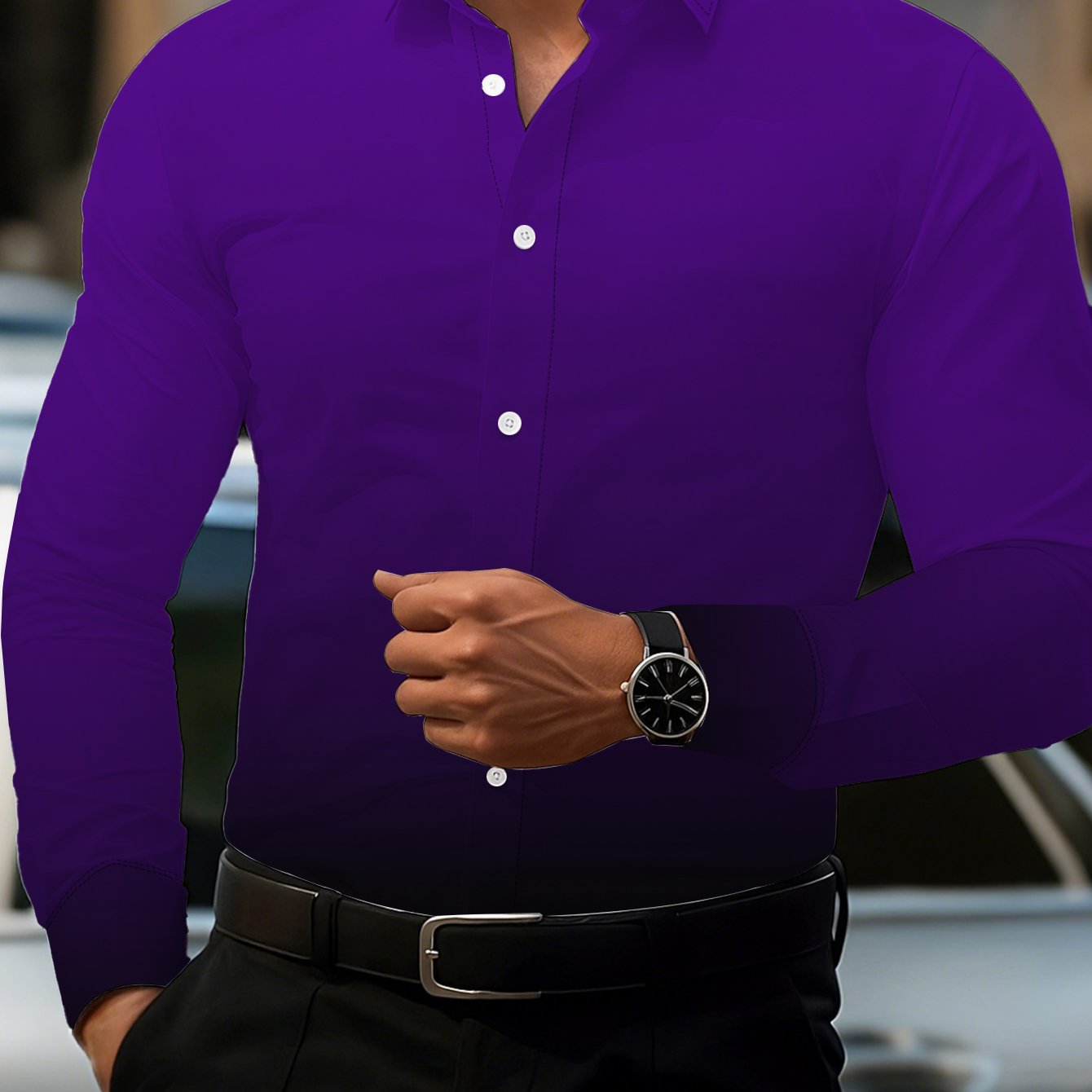 TEMU Men's Gradient Purple Long-sleeve Shirt, Light Luxury Business Casual Dress Shirt
