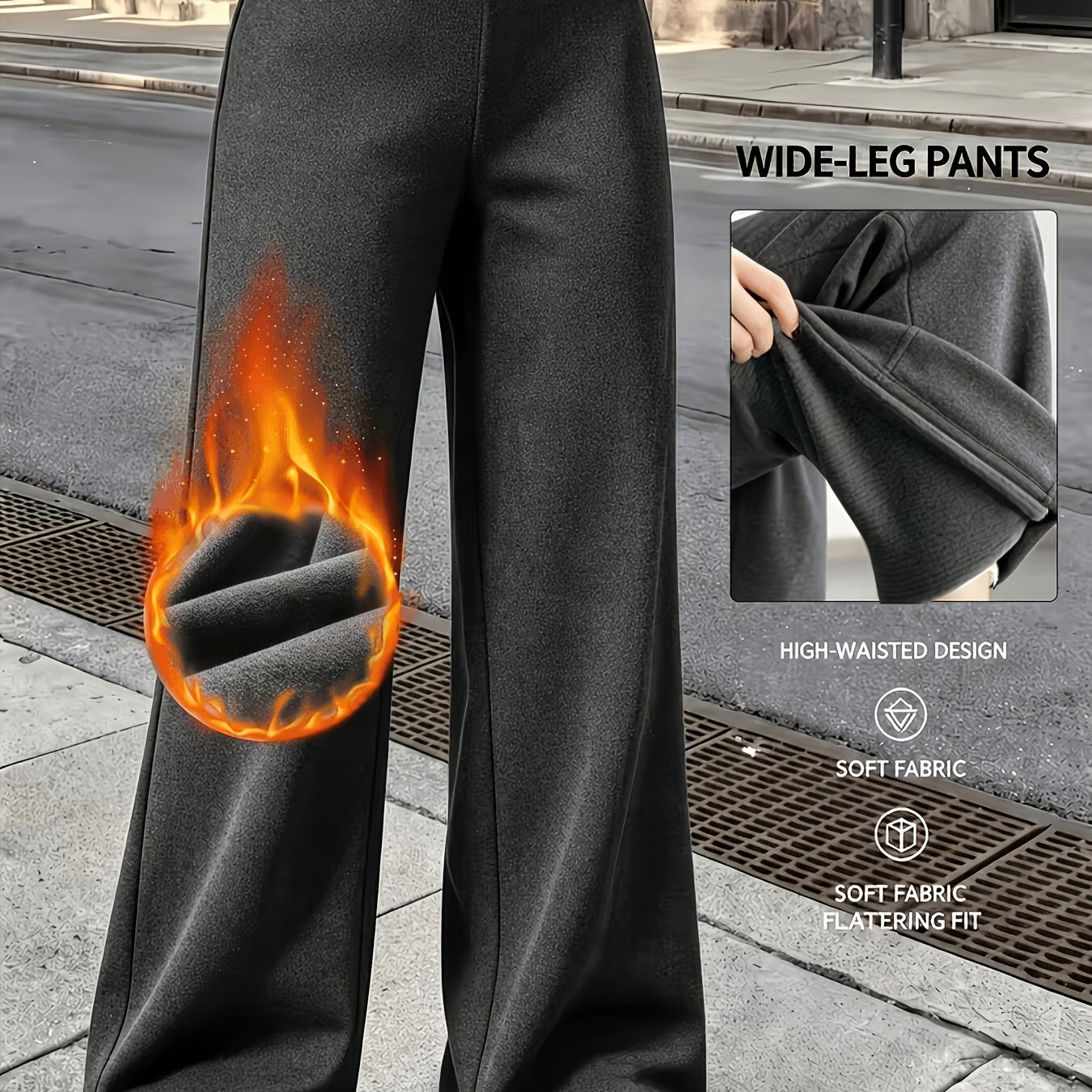 TEMU Pantalon grande taille pour femme, taille haute avec ceinture élastique, en velours de haute qualité. et des côtés, rétention de la chaleur,