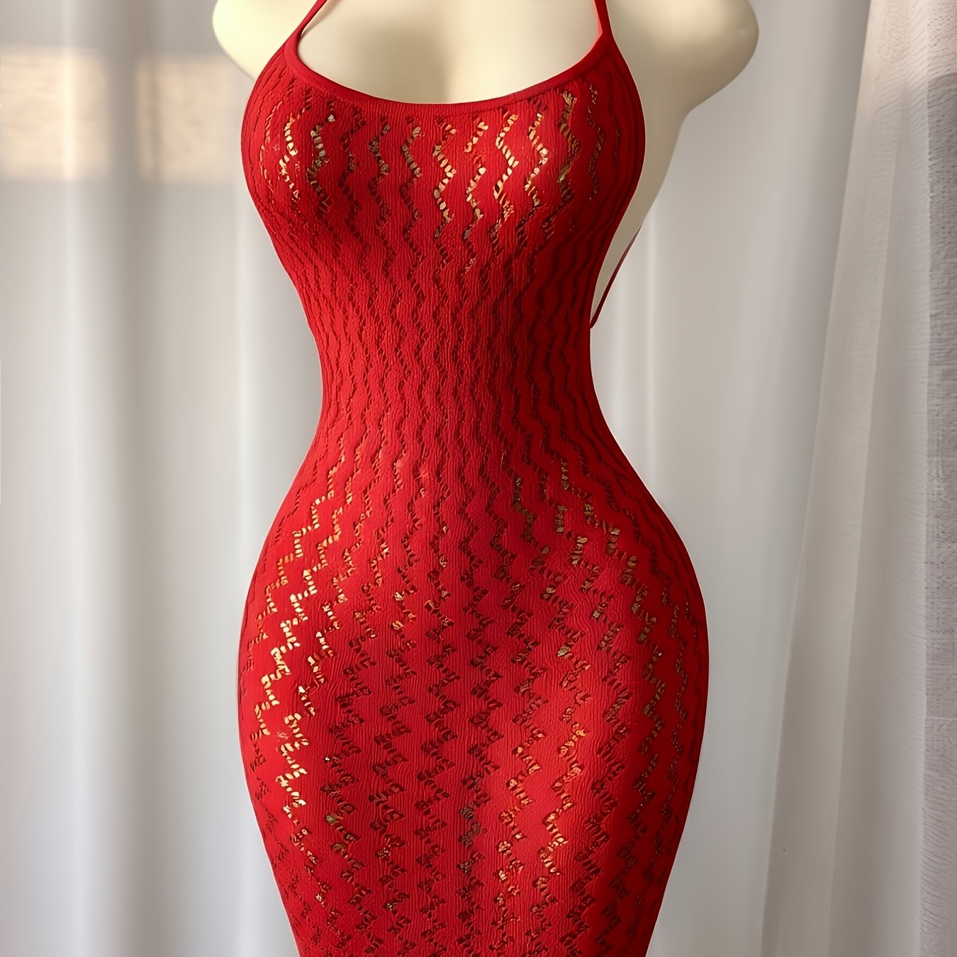 Image of Plus-size Fashionable Women's Dress Cover-up, Halter Neck With Back Tie And Openwork Design, Made Of Elastic Soft Fabric, Suitable For Seaside , Music Festivals, And Holiday Gifts