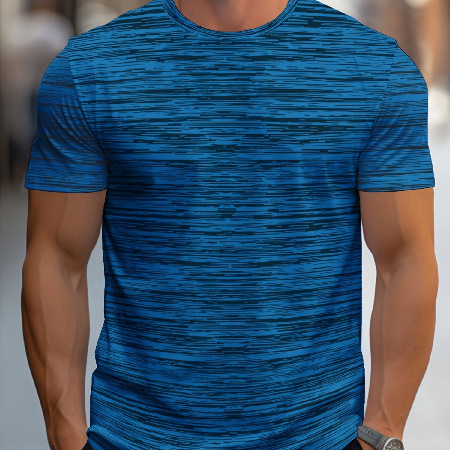 E-shop Herren Sommer Dünnes Schnelltrocknendes Shirt T-Shirt Übergröße Lockerer Casual Top Gestreifter Druck Sport Outdoor Laufen Fitness