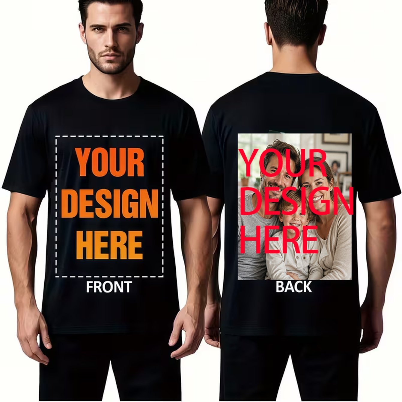 Image of Custom Photo, Text, Logo Personalized T-shirt - Double-sided Print Front And - Unisex Customizable Tee - Ideal For Events, , And Gifts - Machine Washable Personalized Apparel, Athletic Style