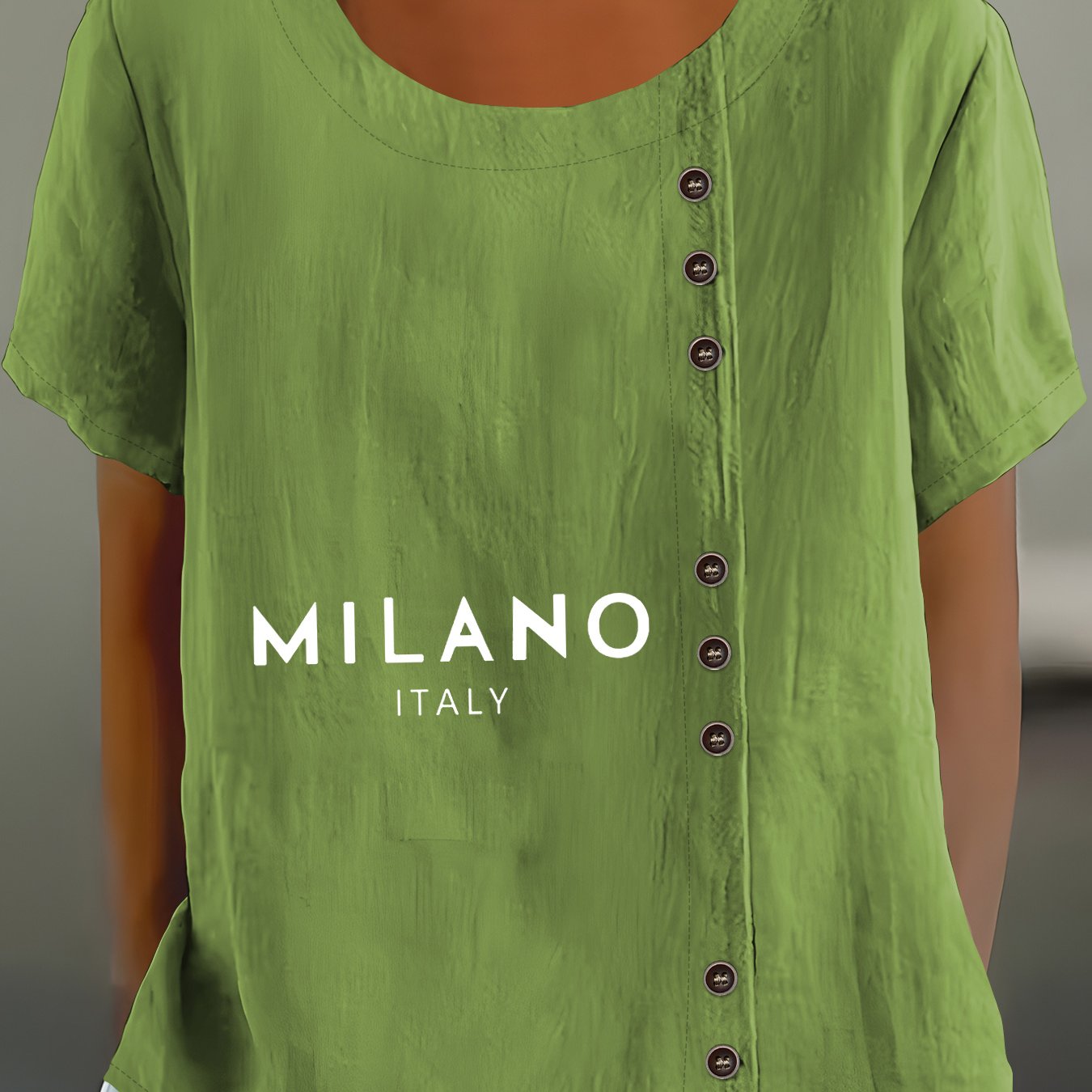TEMU Women's Casual Comfortable Elegant Chic Printed Fake Button Round Neck Short Sleeve Shirt