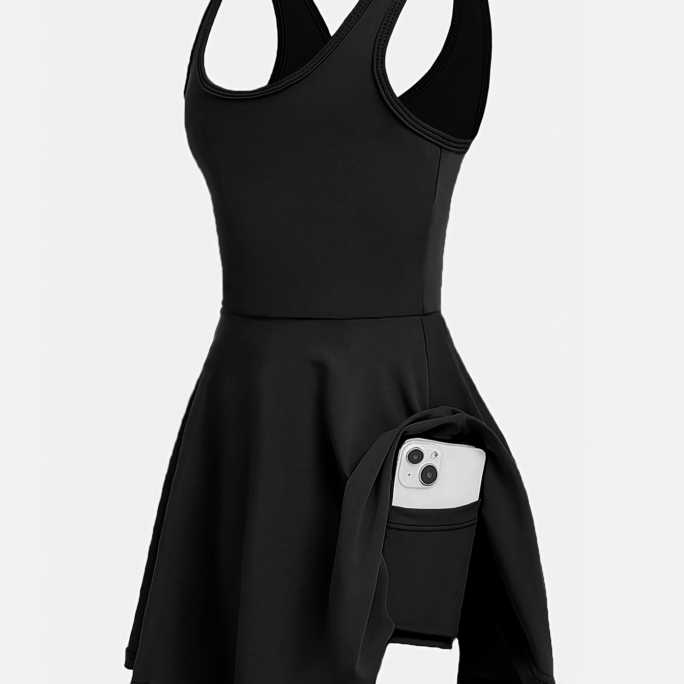 Image of Tstiti Girls Solid Sleeveless Back Cross Tennis Dress Jumpsuit With Built-in Shorts And Side Pockets Riding Outfit Athletic Wear