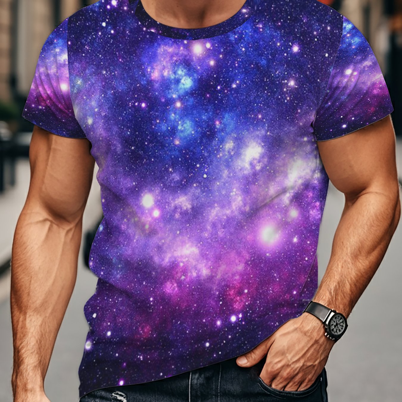 TEMU Men's T-shirt Allover Nebula Starry Sky Pattern For Casual Wear Fans Groomsmen Father S Day Valentine S Day Christmas Gift