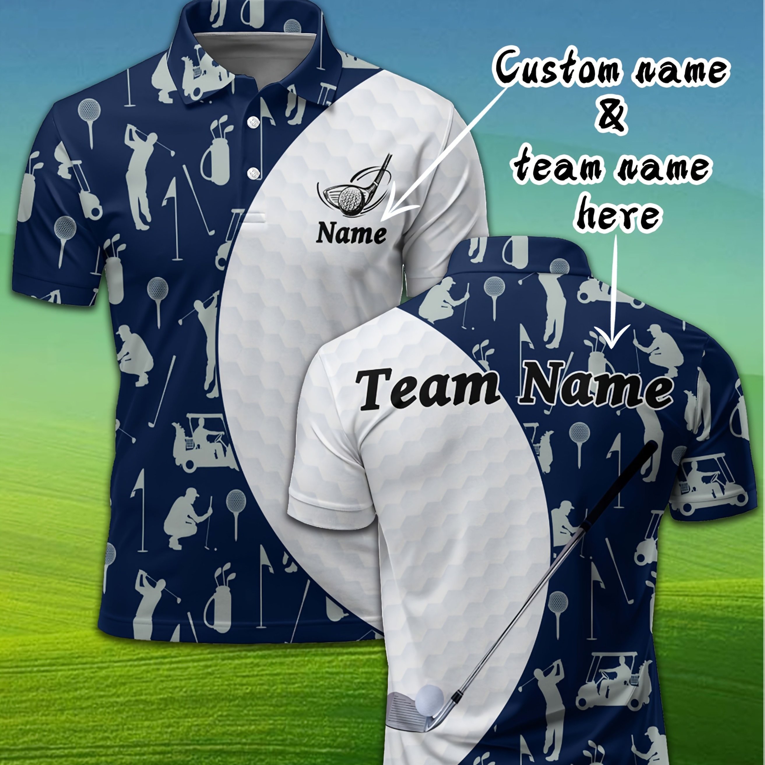 TEMU Custom Men's Golf Shirt, Supports Name And Team Name, Breathable Quick-dry Fabric, Sporty Short-sleeve Design, Combining Fashion , Suitable For