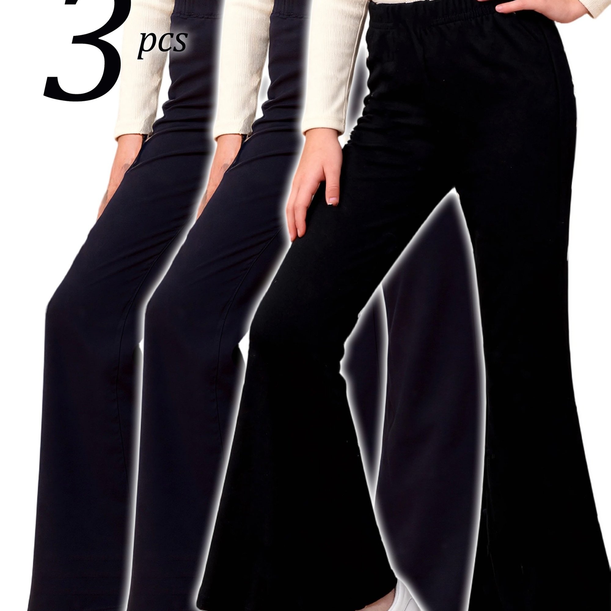 Image of 3pcs Teen Stretch Flared Pants Teen Girls Leggings, Perfect For Outdoor, Back To School Essentials, Tween Girl Clothes