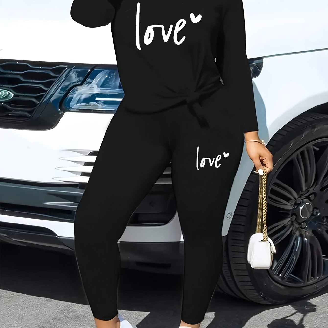 TEMU Letter Print Women's Four-season Outdoor S Casual Two-piece Set