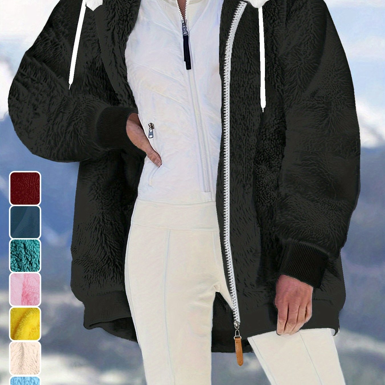 Women's Winter Hooded Jacket, Casual Full Zip Coat, Soft Warm Jacket With Pockets, Loose Fit Thermal Outerwear For Cold Weather & Daily Wear