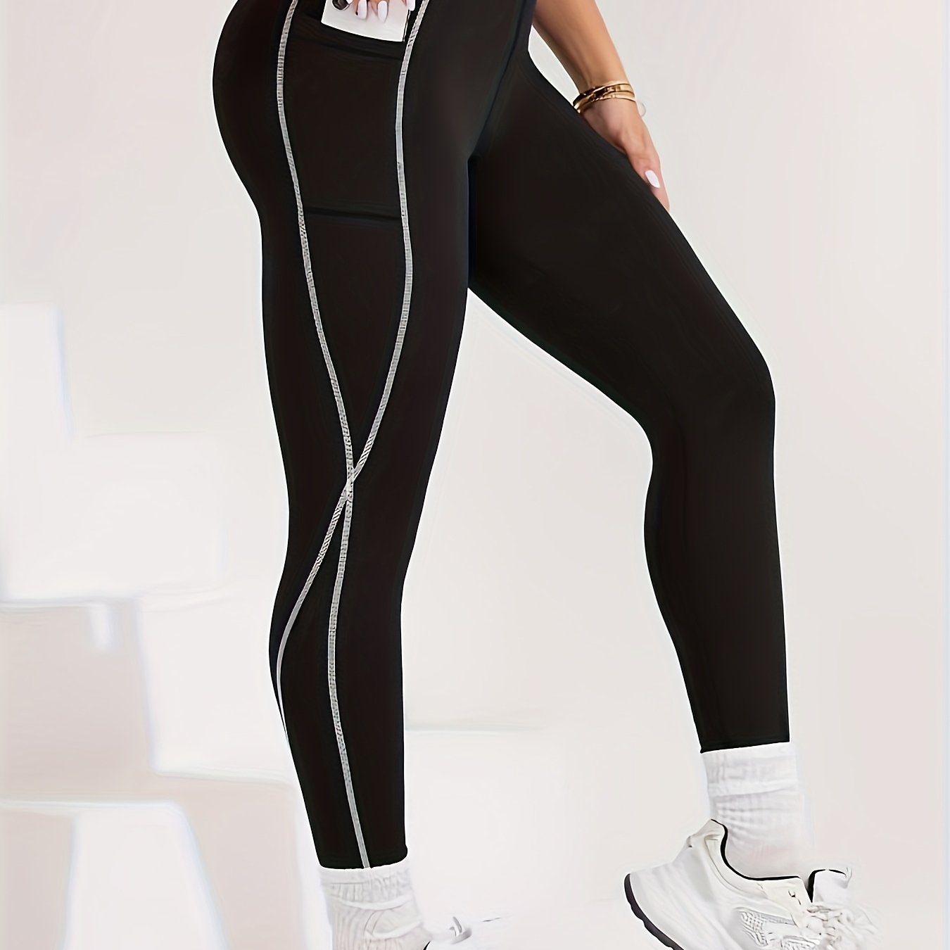 TEMU 1 pièce Pantalon Long Sport Décontracté pour Femme, Legging de Yoga Moulant Extensible et Taille Haute avec Ceinture Élastique Jacquard à