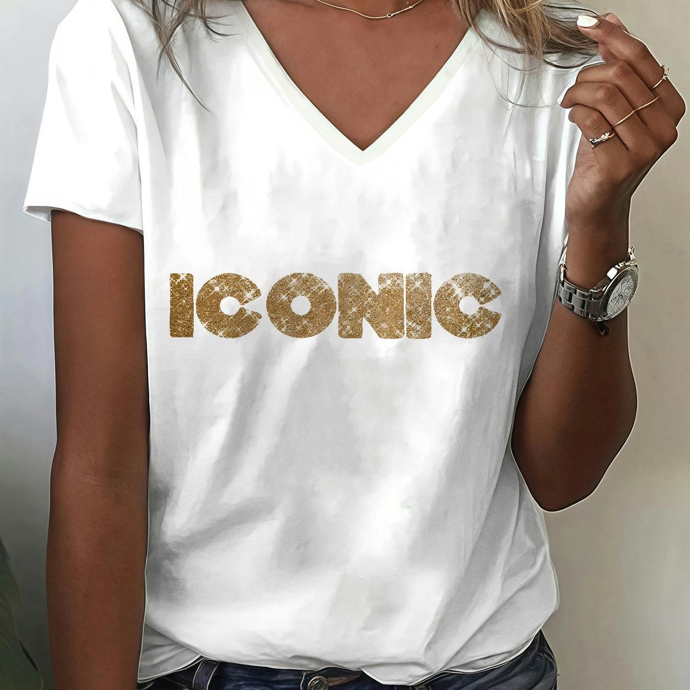 TEMU Hauts décontractés pour et avec impression plate 2D Lz250908X304 - Design col en V adapté , à l'été et à - Mode quotidienne pour femmes, taille