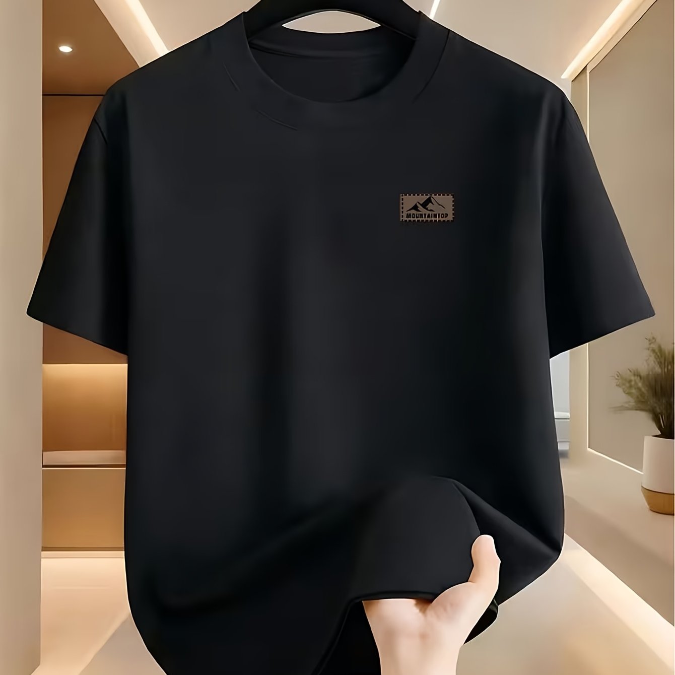 TEMU 남성 티셔츠, 작은 산 정상 프린트 - 여름 패션 캐주얼 루즈핏 티, 데일리룩에 적합 - 세탁기 사용 가능 라운드넥 반팔