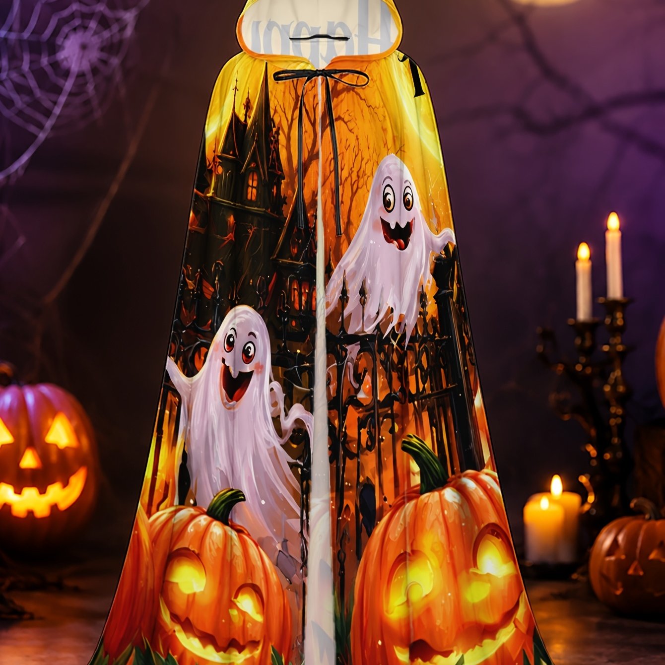 TEMU 1pc Polyester Cape With Halloween And Pumpkins Design, Halloween Robe & Christmas Cloak For Adults, Ideal For Cosplay, Themed Parties & Family