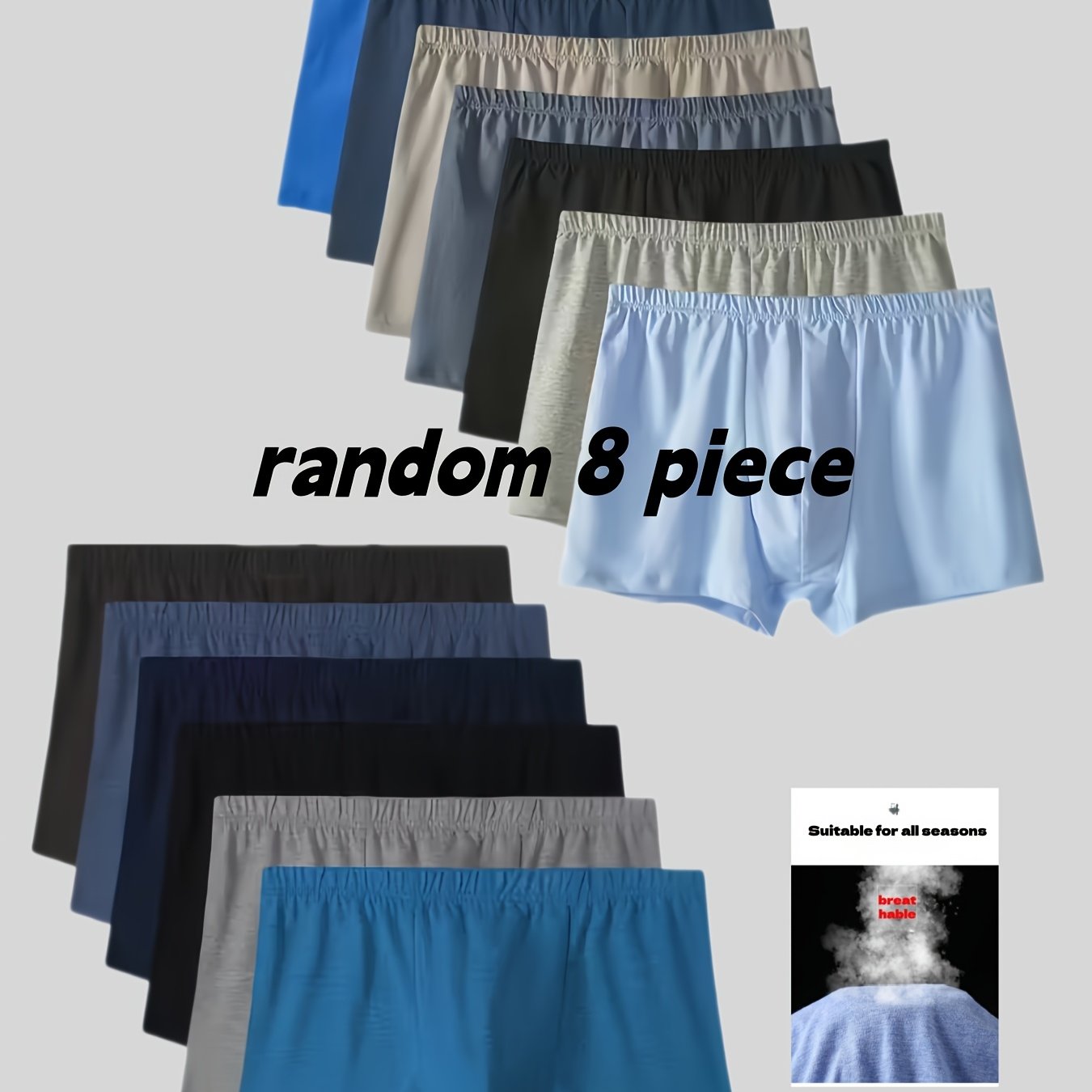 Image of Random 8pcs 100% Underwear For Middle-aged And Elderly Men, Solid-color Boxer Briefs, Soft And Comfortable, Elastic And Loose Fit, Casual Minimalist Style, Gift For Father