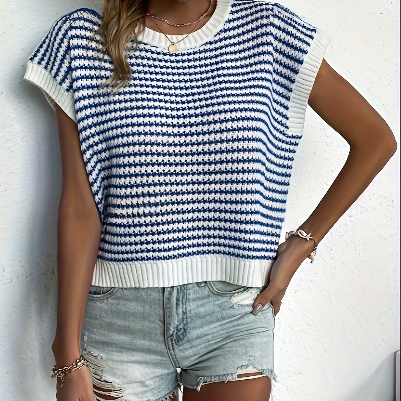 March 26th Knitwear Striped Loose-fit Round Neck Sweater For Women