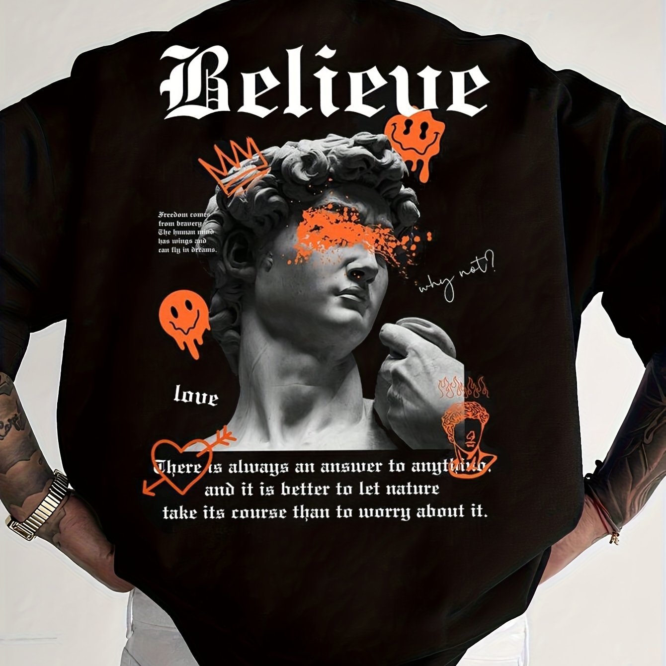 TEMU Men's Round Neck T-shirt With David Pattern And Letter Print