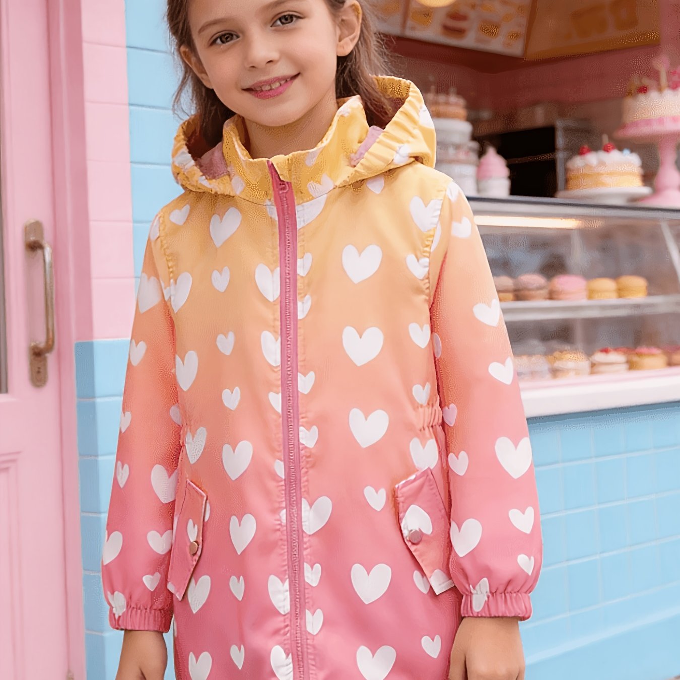 Fashion Printed Girls' Waist-cinching Front Short Back Long Mid-length Jacket With Lining, Soft And Comfortable Fabric, Warm, Windproof And Warm Outerwear, Back To School Essentials