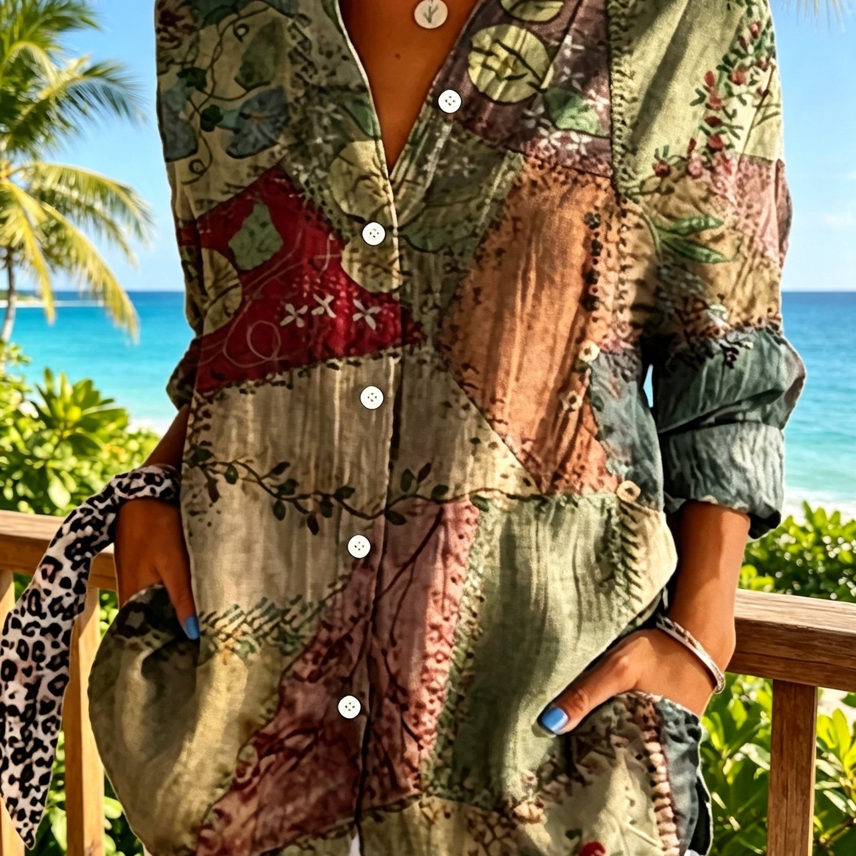 Women's Casual Long Sleeve Button-up Shirt - Vintage Floral Print With Paisley & Geometric Patterns, Classic Collar, Machine Washable, Versatile Top For Casual Attire, Relaxed Fit