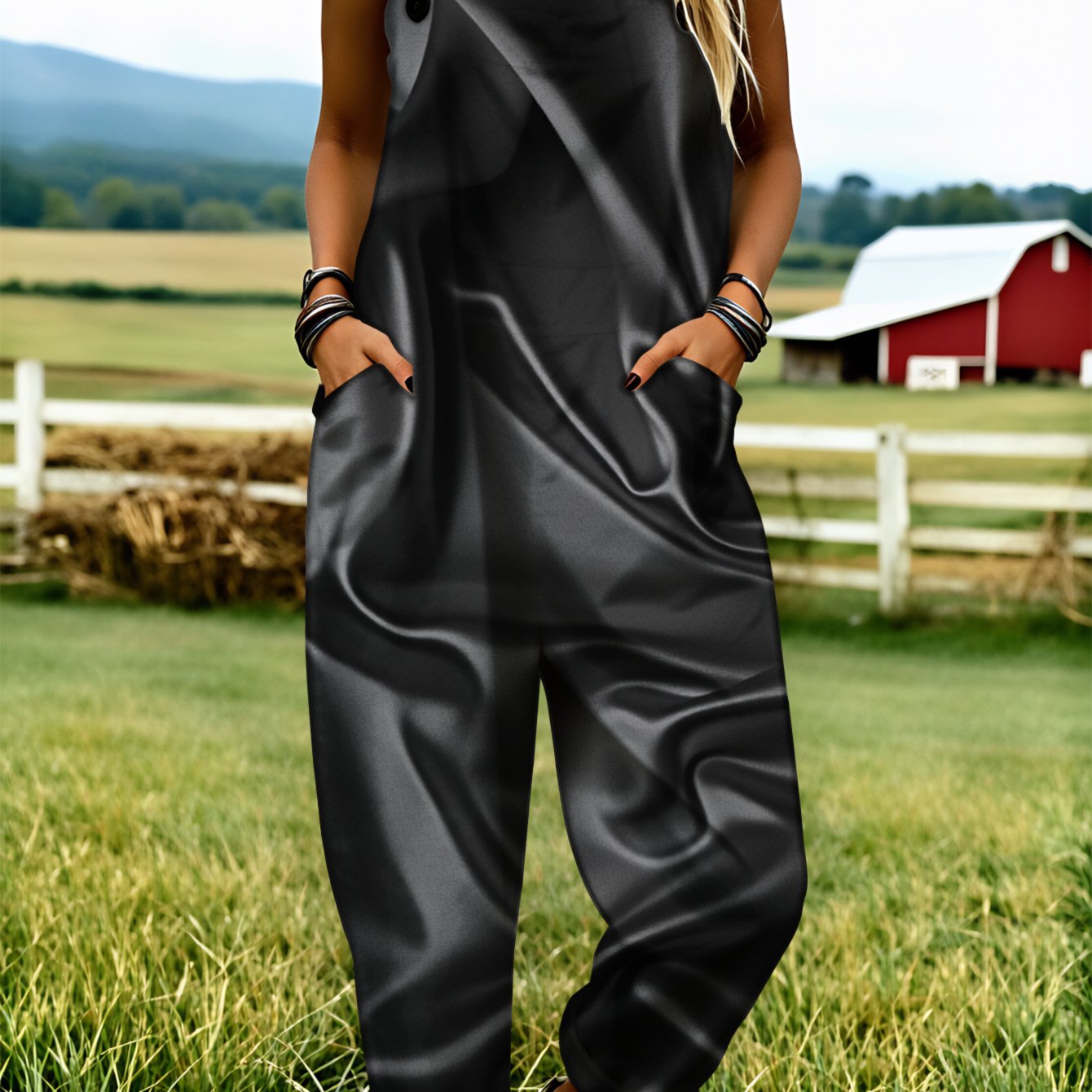 Image of Plus Size, Plus Size Women's Overalls 0xl-5xl Solid Black Jumpsuit Comfortable And Breathable Casual Wear Summer Clothing Wide-leg Pants Suitable For Spring, Summer And Autumn