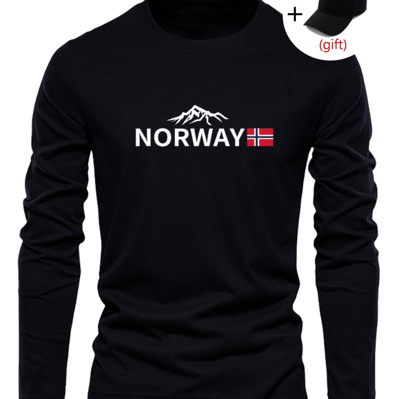 Image of Men's Pride Norway Map & Flag Print T-shirt - 100% Cotton Slim Fit Long Sleeve Shirt With Emblem, Casual Round Neck Design For Spring/fall Outdoor Wear & -themed Events