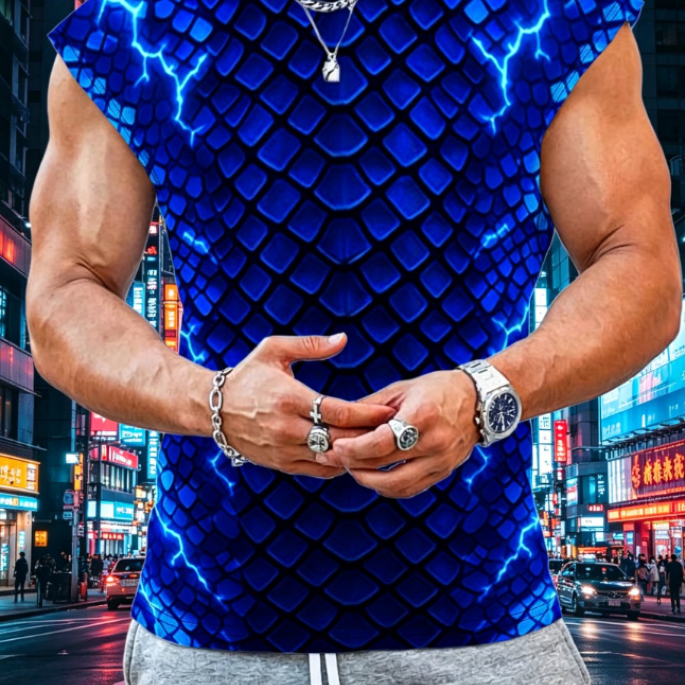 TEMU [printed Design - Not Textured], Men's Print Sleeveless Vest, Simple, Fresh, Loose Fit, Slimming , Plus Size