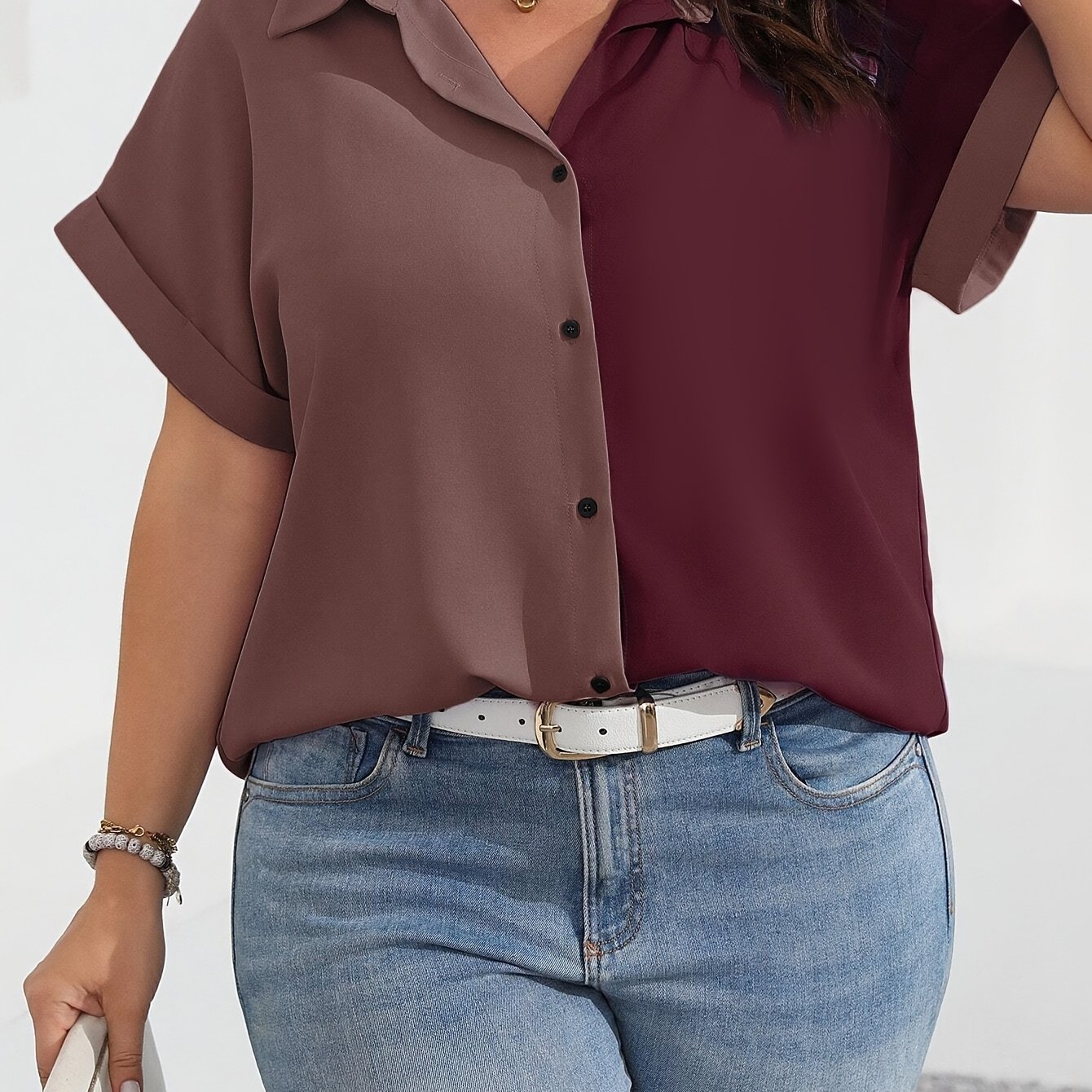 E-shop Plus Size - Plus Size - Plus Size, Damen Color Block Freizeit Kurzarmshirt, Sommer Style