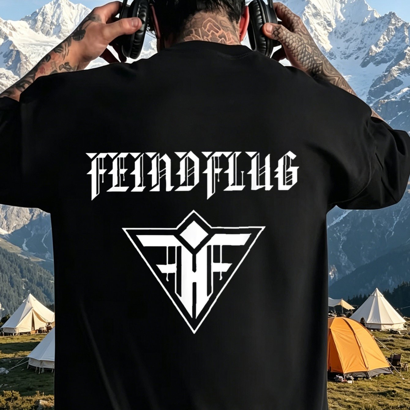 Image of Feindflug German Industrial Band Logo T-shirt Men's Black Tee Unique Perfect For Homeoutdoorworkgifting (valentine's Daybirthdaysmother's Day) Unisex T-shirt, Plus Size