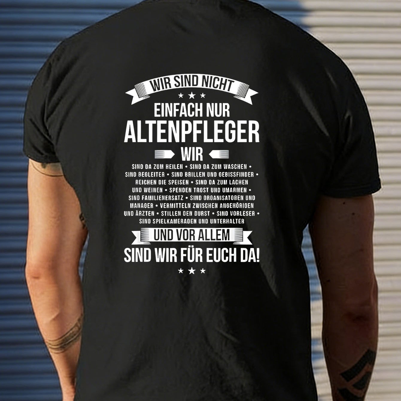 Men's T-shirt In A Relaxed Style Featuring German Phrases Regarding Responsibilities Of Elderly Care Workers, Ideal For Autumn And. A Great Present For Caregivers And Nurses