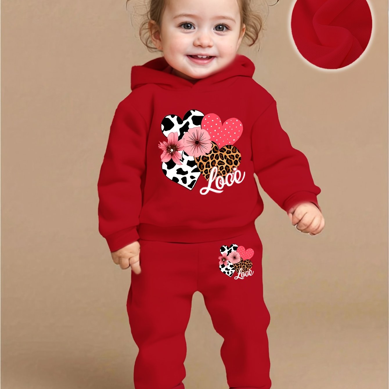 Image of Baby Girl Clothes Love Flower Pattern Hoodie+casual Pants 2 Piece Set Spring And Autumn Sportswear, Perfect For Outdoor,christmas,halloween