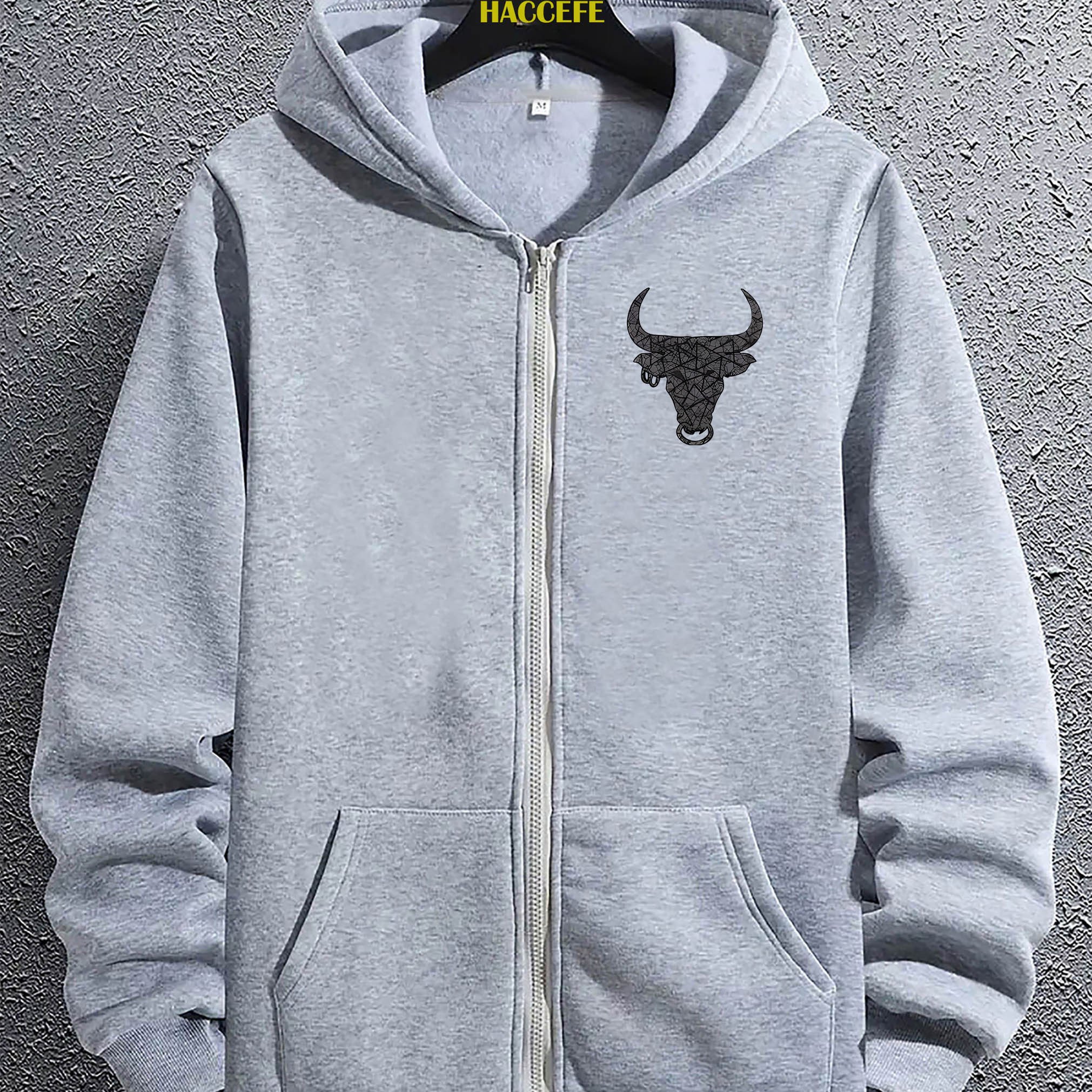 TEMU Men's Casual Fashion Trendy Creative Cartoon Pattern Print Zip-up Hoodie Sweatshirt Top