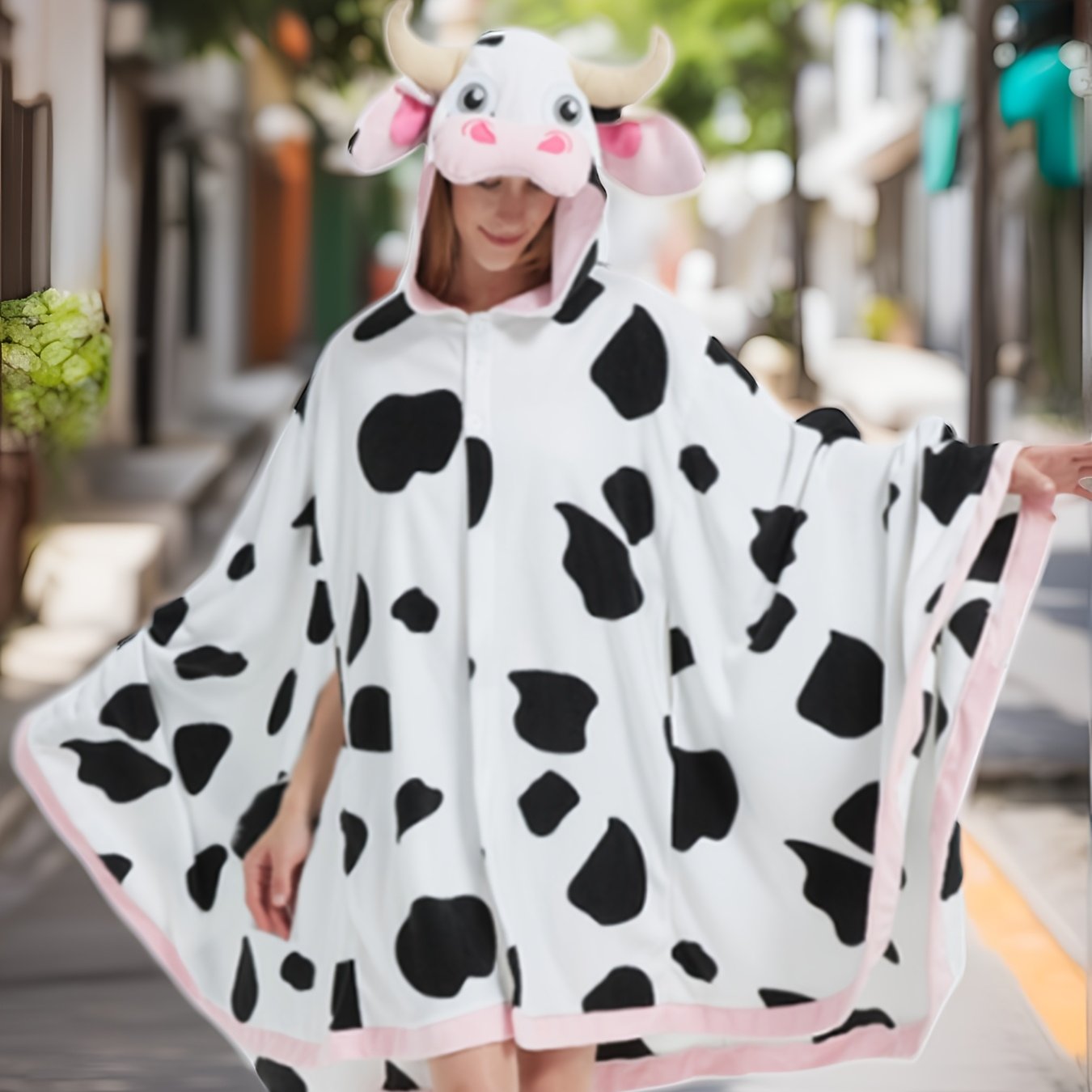 Image of Thick Party Costume For Men And Women, Warm And Funny Pajamas, Cosplay Hooded Robe Of A Cow Female Animal Onesie