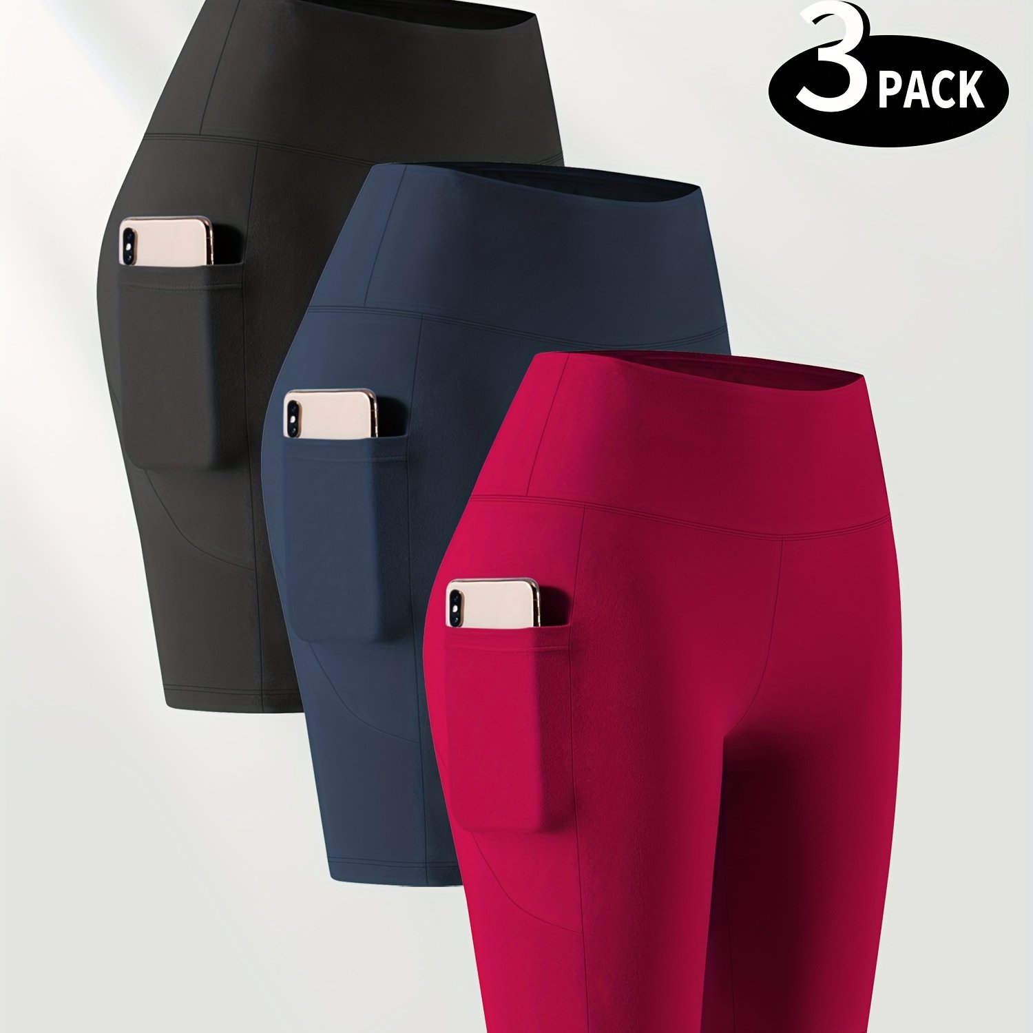 TEMU Plus Size, 3-pack Set --- Plus Size High-waist Shaped Pocket 5-inch Shorts, Promotional Style