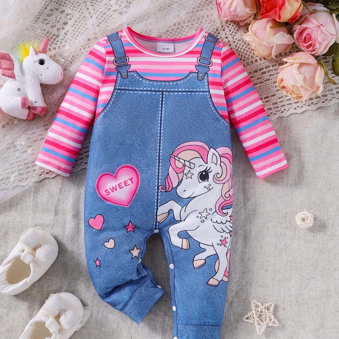 Image of P100751 Baby Girl Unicorn Print Long-sleeve Jumpsuit, For Outdoor