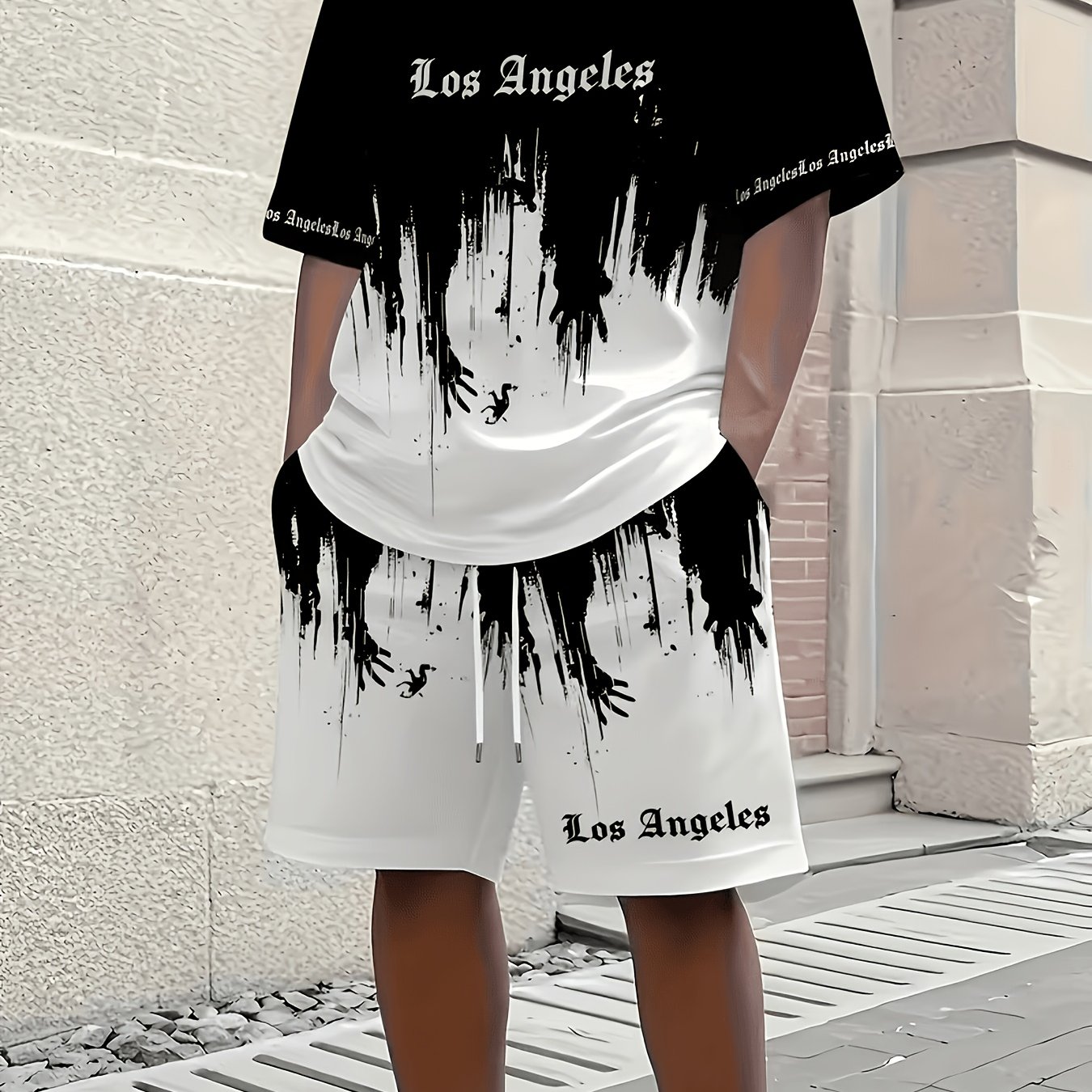 TEMU Men's Neck Casual T-shirt And Shorts Set, "king" Print Design, Drawstring Elastic Waist Shorts, Soft And Breathable, Comfortable For Outdoor
