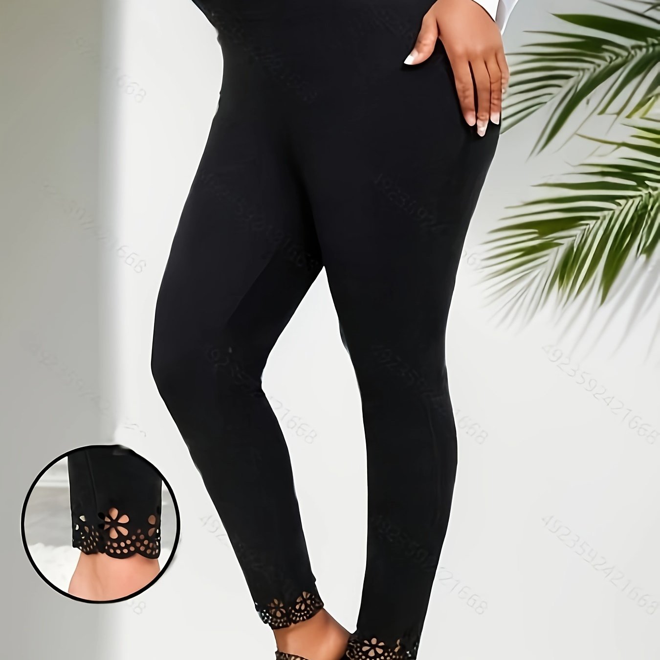 TEMU Size High-waist Leggings For Women - Solid Color, Stretchy Polyester, All