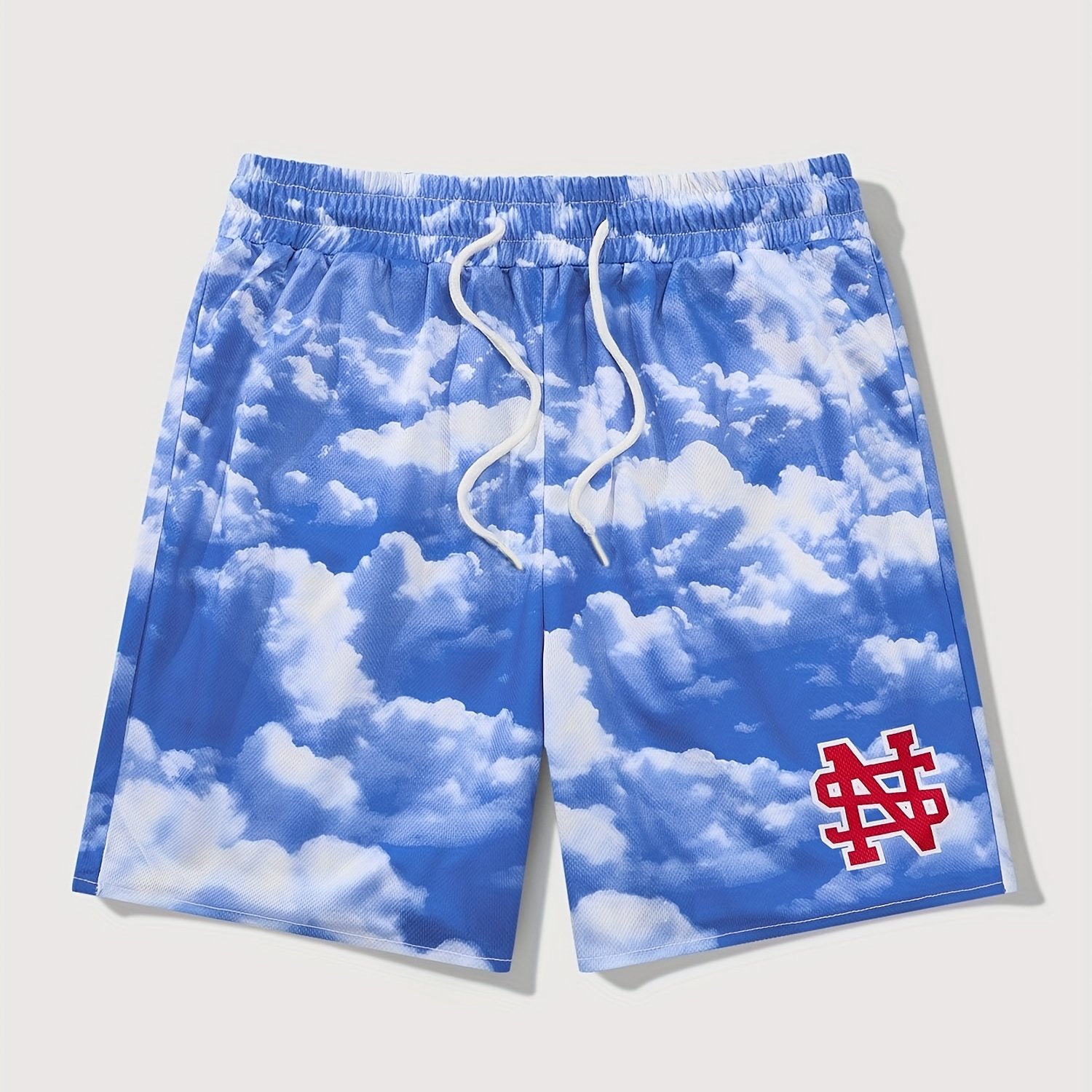 TEMU Short de sport pour homme - Coupe ample pour de sport avec cordon de serrage à la taille, motif ciel tie-dye bleu avec rayures de - Vêtement de