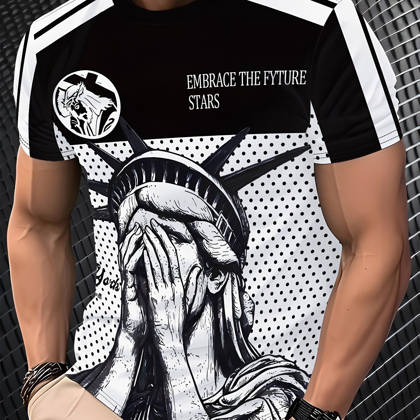 TEMU T-shirt da a maniche corte con 3D, estate! T-shirt da versatile a maniche corte in poliestere a rete