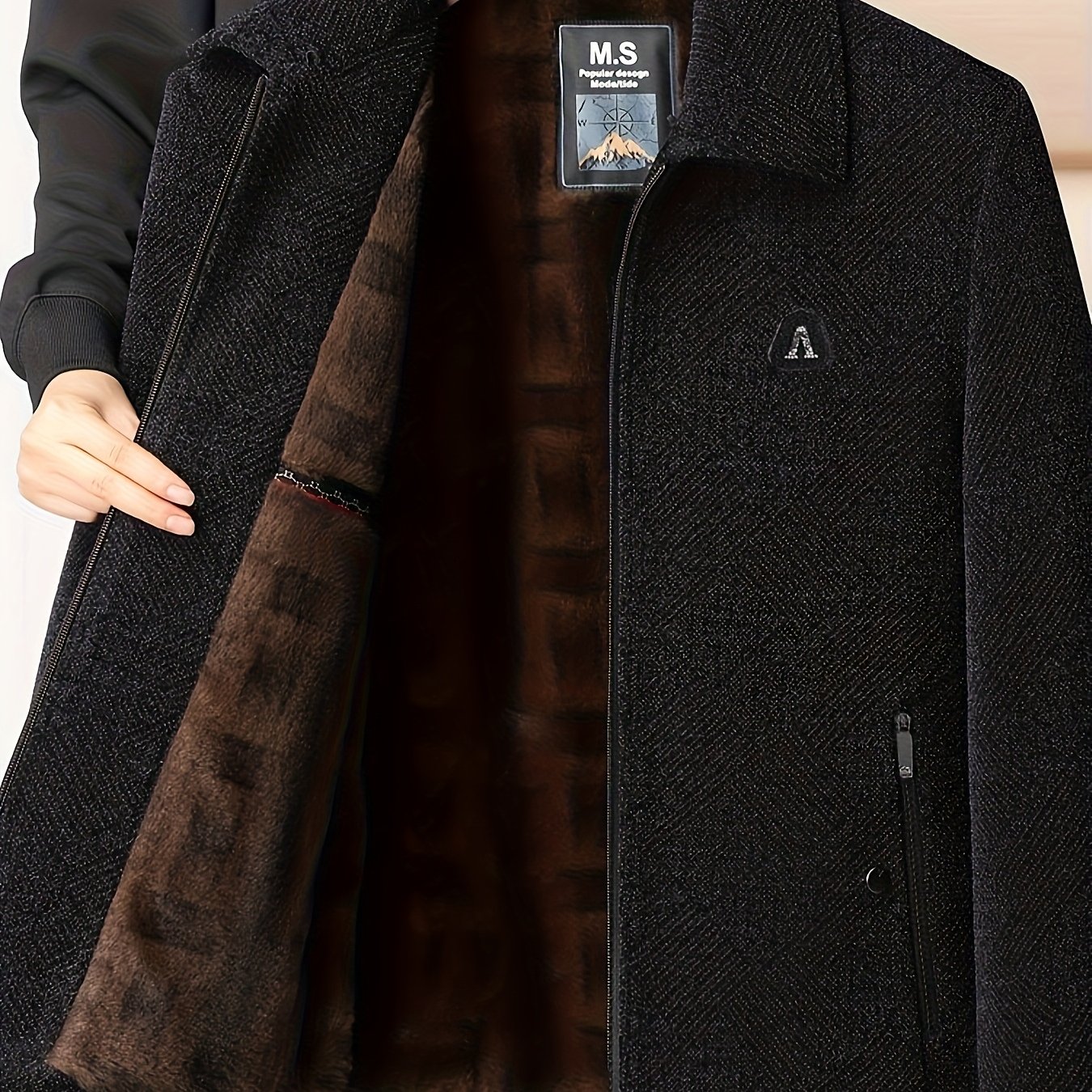 E-shop [ OBM] Neues Winter Herren Dad Outfit Chenille Verdickte Jacke mit Reißverschluss, mittelalterliche Revers-Fleecegefütterte