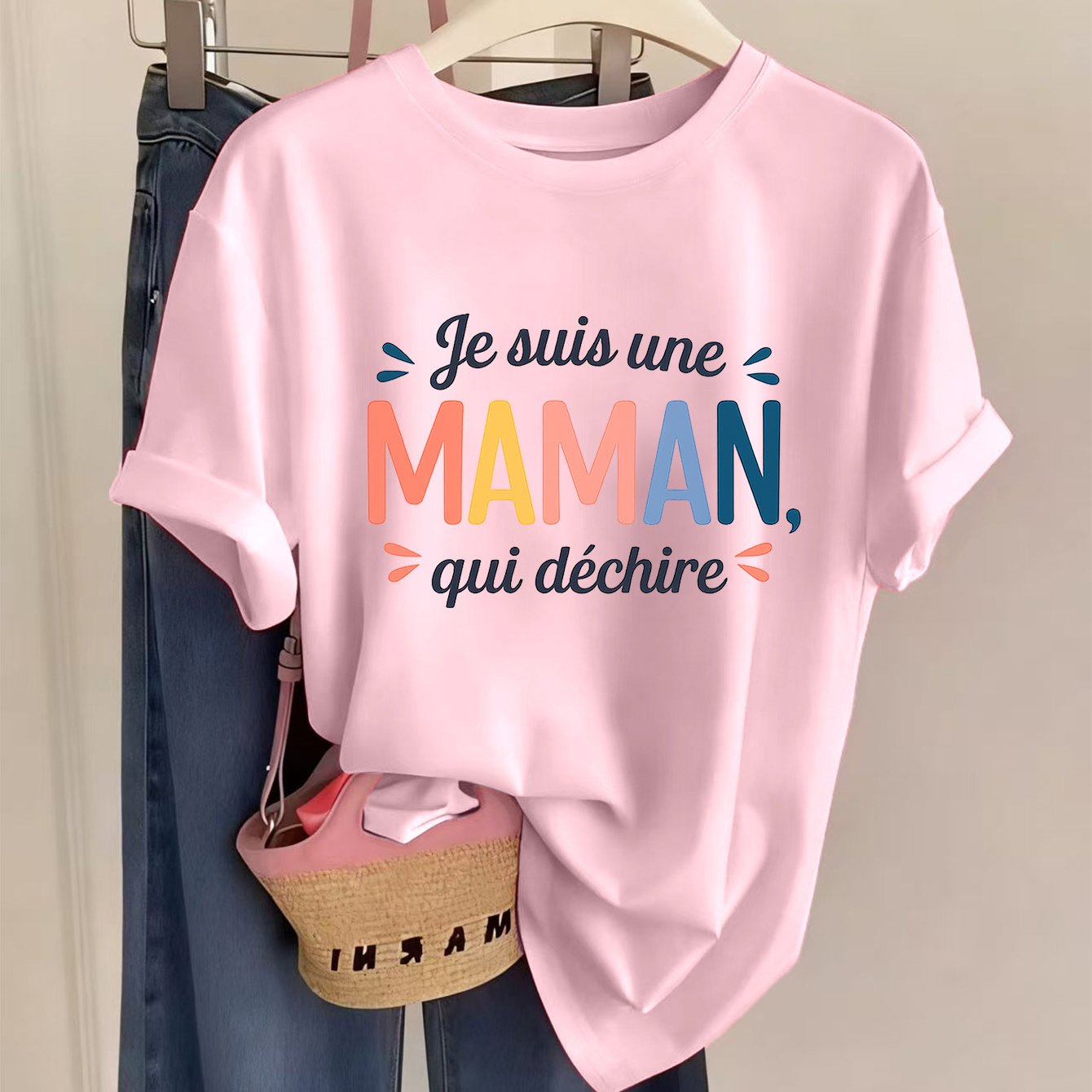 TEMU T-shirt pour femme 1 pièce avec slogan humoristique français " Une " - Haut décontracté à manches courtes et col ras du cou avec lettrage,