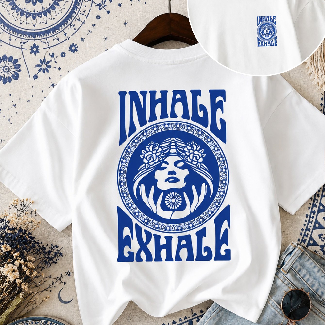 TEMU Women' Vintage Yoga T-shirt - Loose Fit Round Neck Short Sleeve Top With Portrait Letter Print & Suitable For Meditation, Casual Wear, - Style