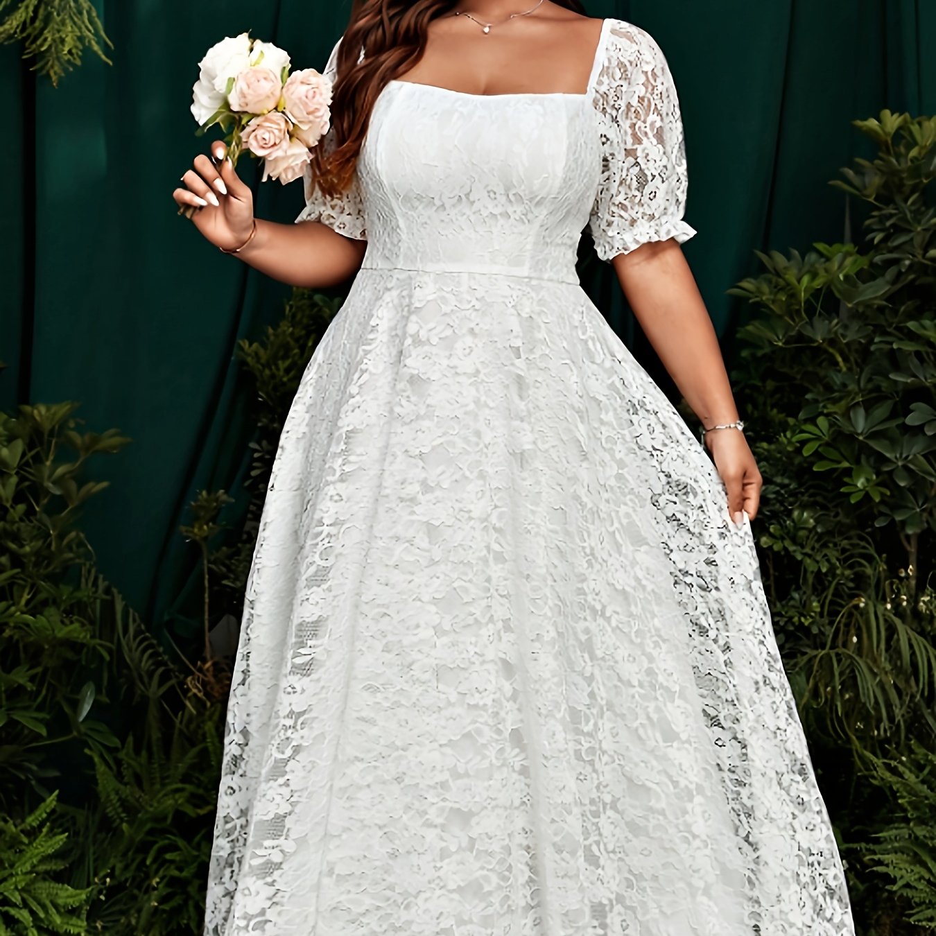 Plus Size - Plus Size - -border, Western Women's Elegant Fashion Solid Lace Dress