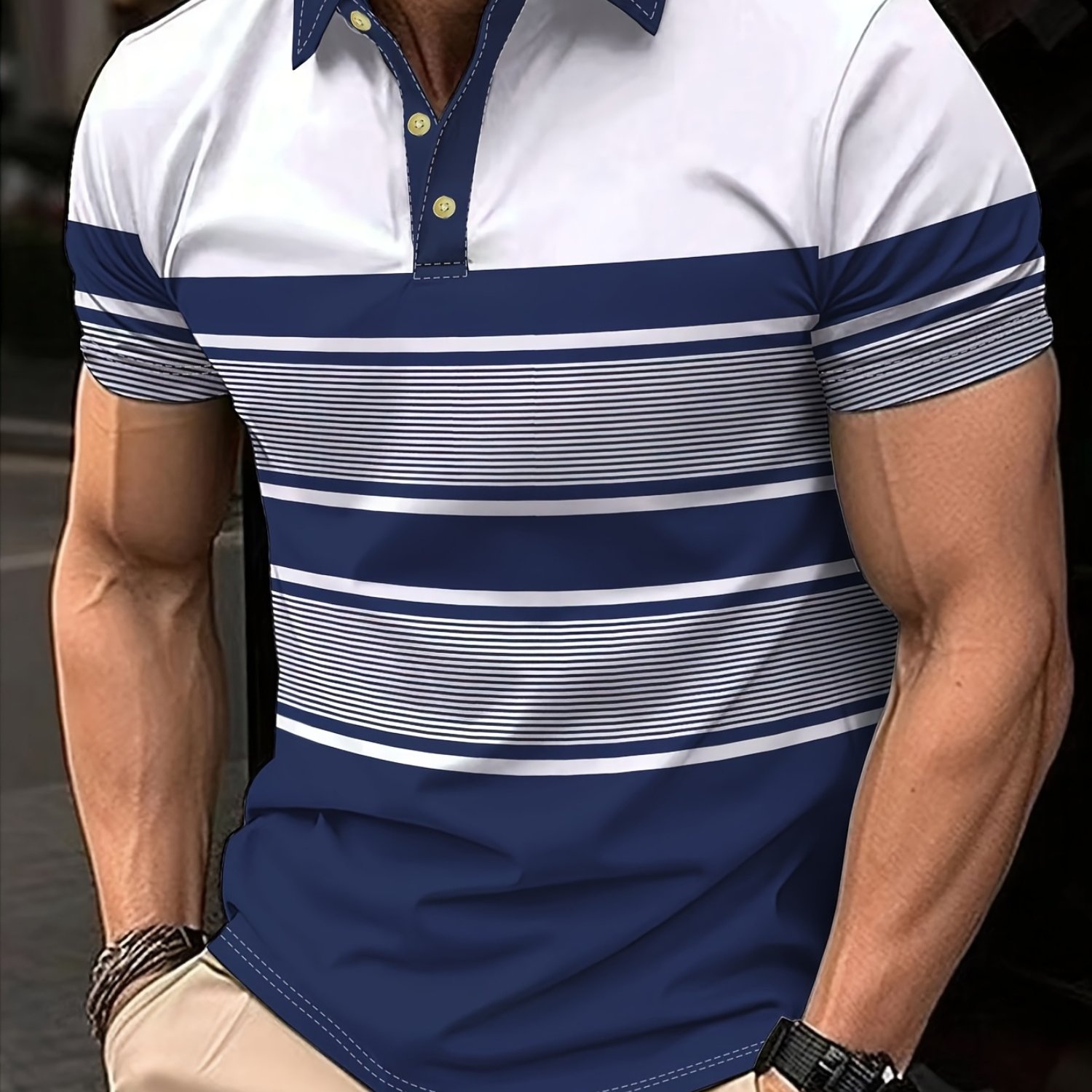 TEMU Men's Casual Short-sleeve Top Stripes