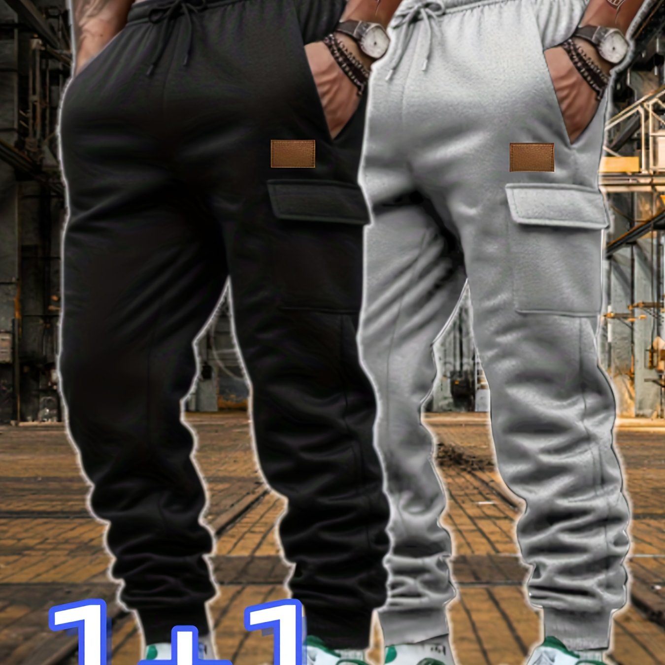 TEMU 2pcs Pantalons Tendance Mode Couple Homme et Femme, Beaux, Multi-Poches, Tissu Confortable, Options de Couleurs, Pantalons de Jogging Homme,