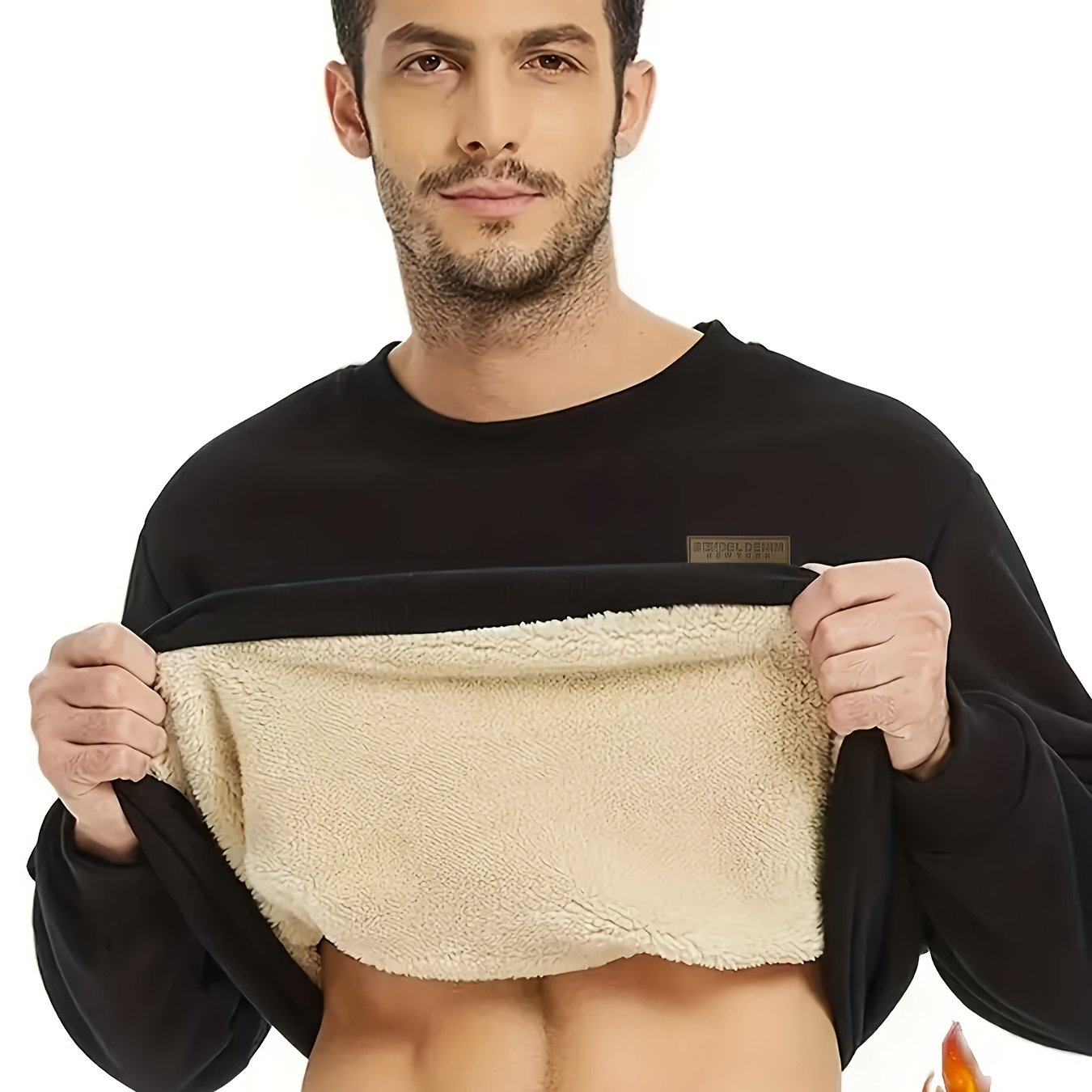 TEMU Men's -lined Thick Winter Sweatshirt - Casual Crewneck Pullover, Regular Fit Warm Top For Cold Weather, Winter Clothing, Durable Fabric, , Soft,