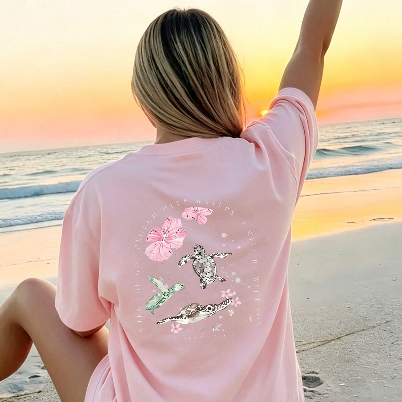 Gift Idea: Women's Oversized Casual Beach T-shirt, Perfect For - Turtle And On , Breathable Fabric