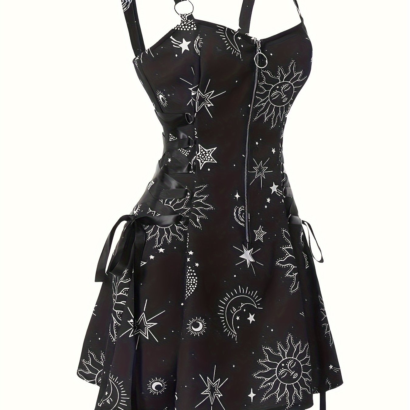 TEMU Moon & Star Print Lace Up Strap Dress, Sleeveless Sweetheart Neck Cami Dress For Spring & Summer, Women's Clothing